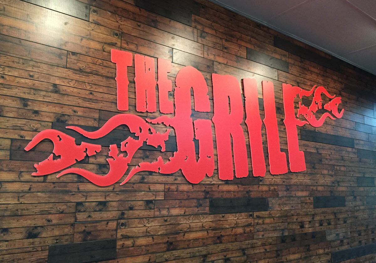 Custom Wood Printed Wall With Dimentional Acrylic Logo